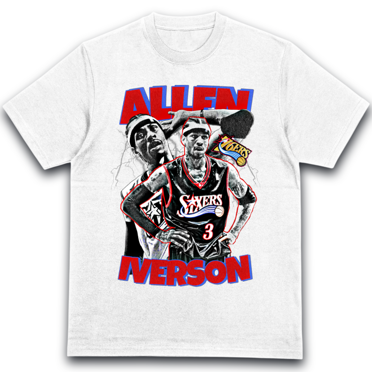 T-Shirt Allen Iverson Portrait Philadelphia 76ers Basketball Vintage b14