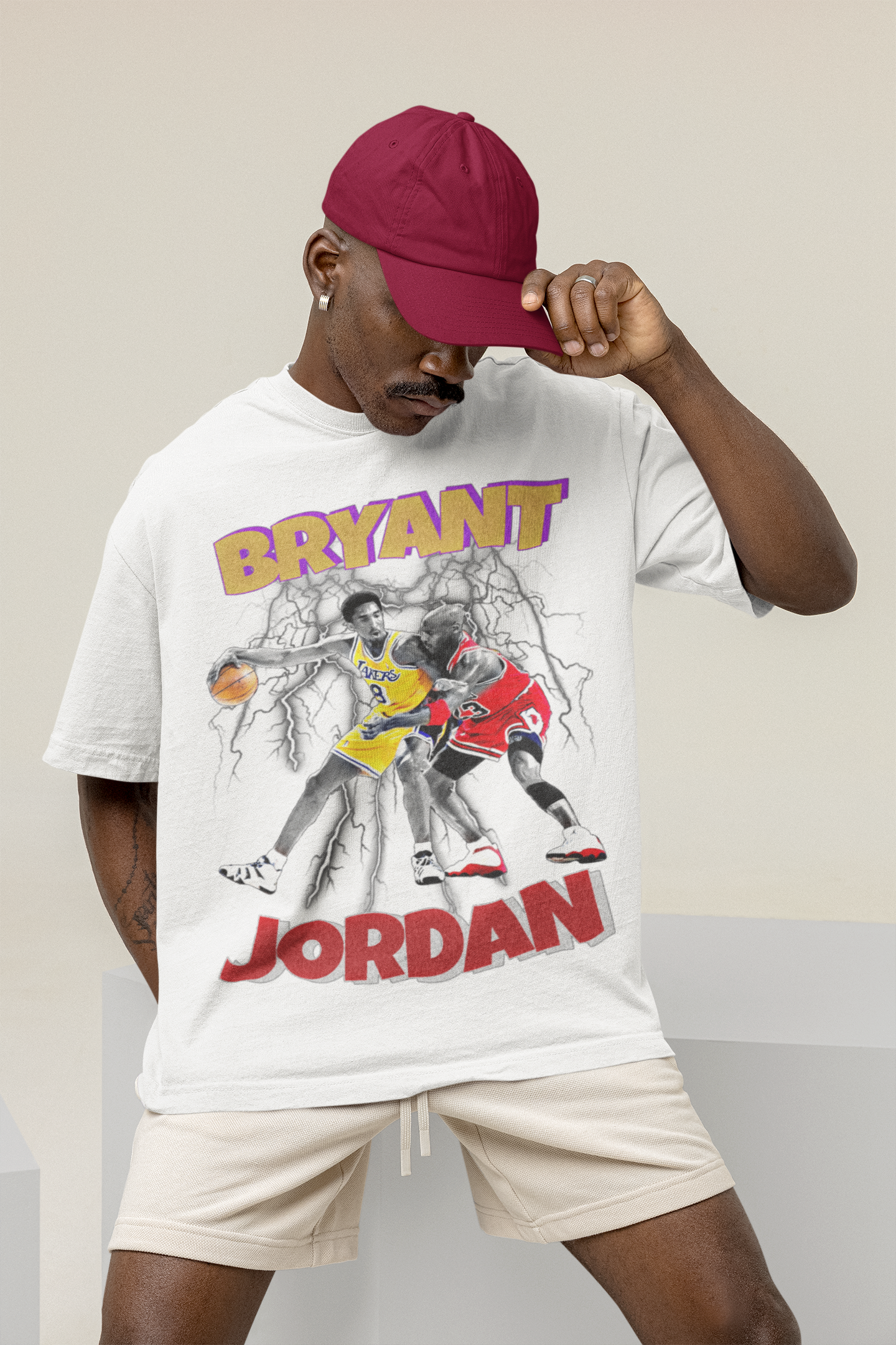 T-Shirt Kobe Bryant vs Michael Jordan Portrait Lakers Bulls Basketball b10