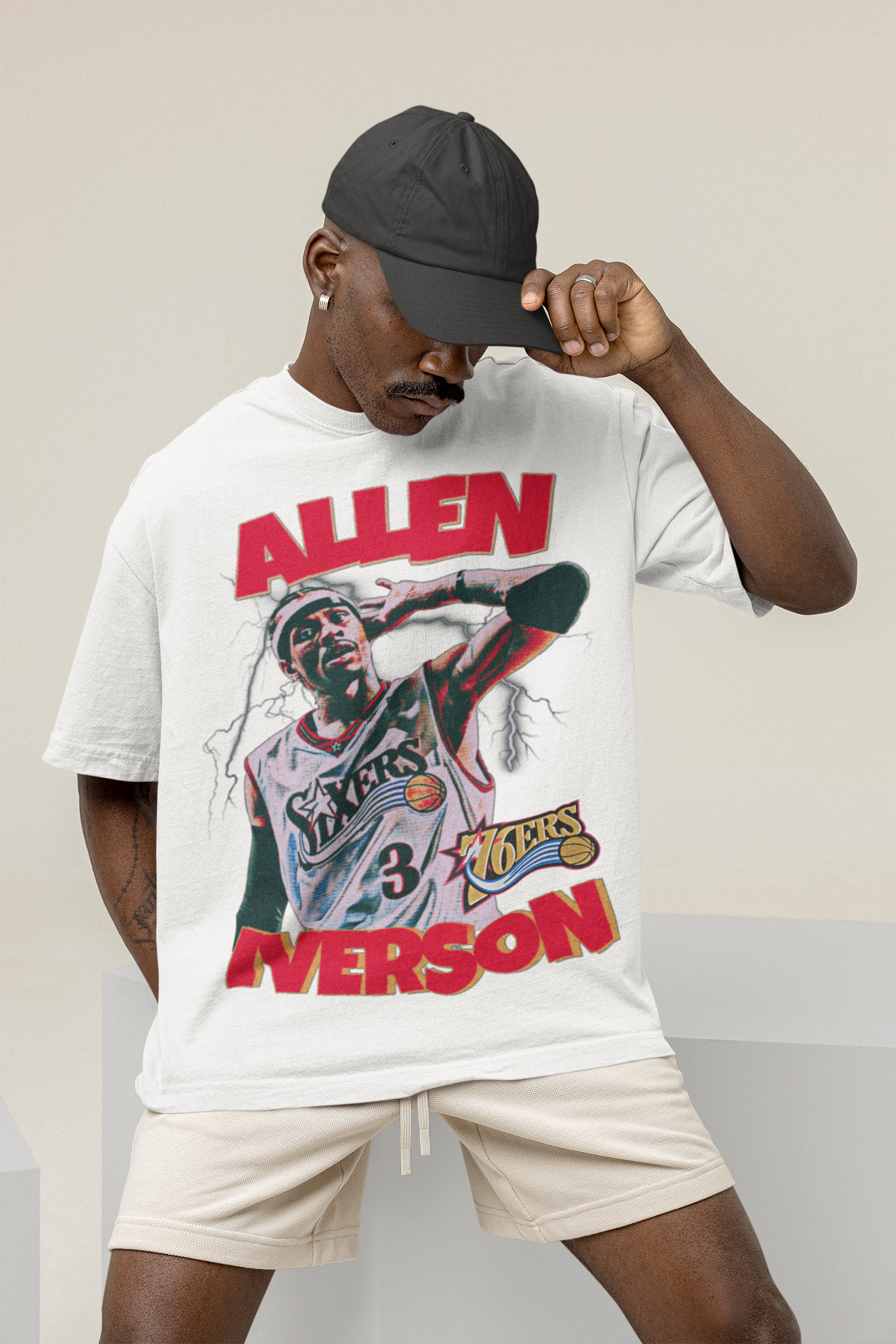T-Shirt Allen Iverson Portrait Philadelphia 76ers Basketball b15