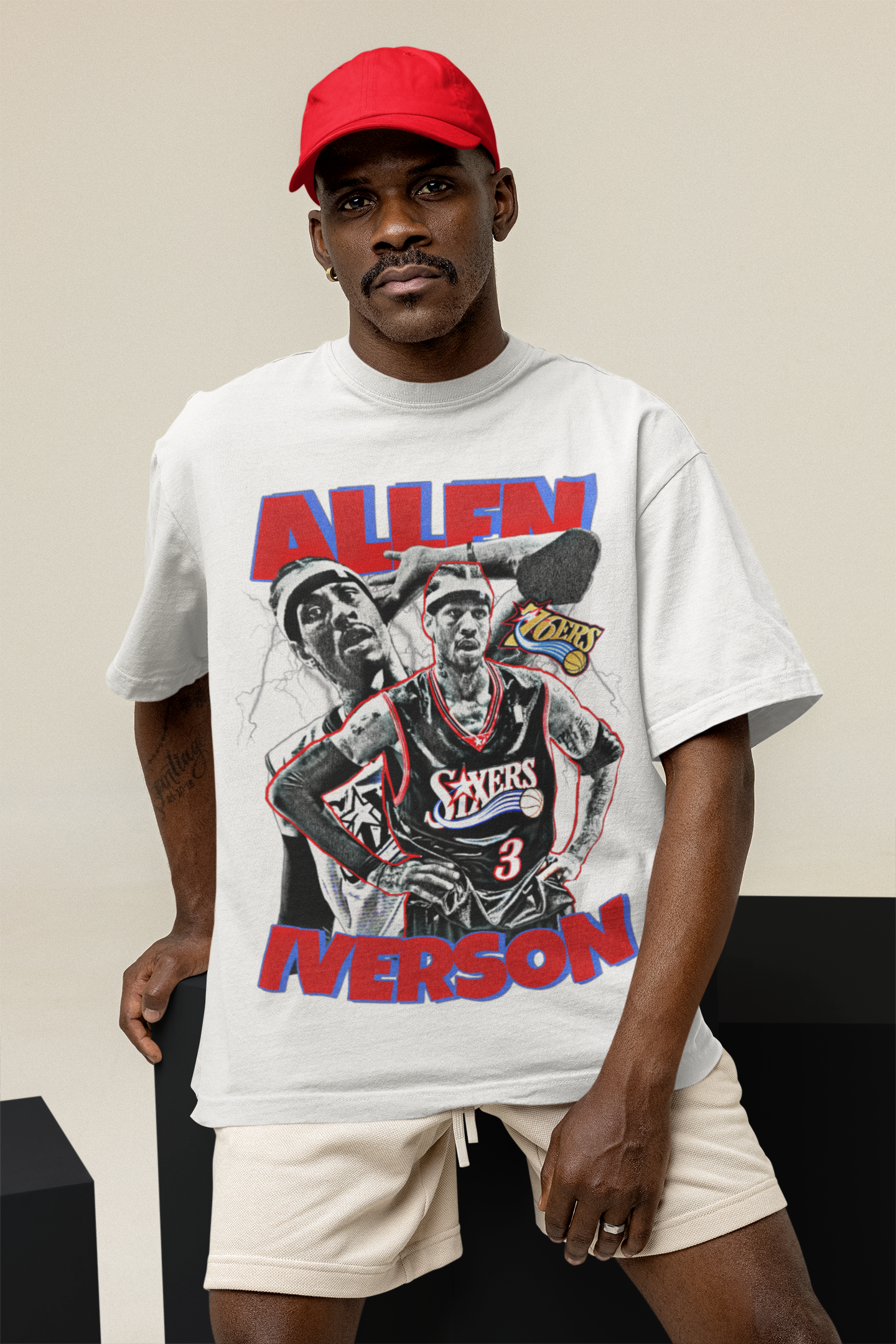 T-Shirt Allen Iverson Portrait Philadelphia 76ers Basketball Vintage b14