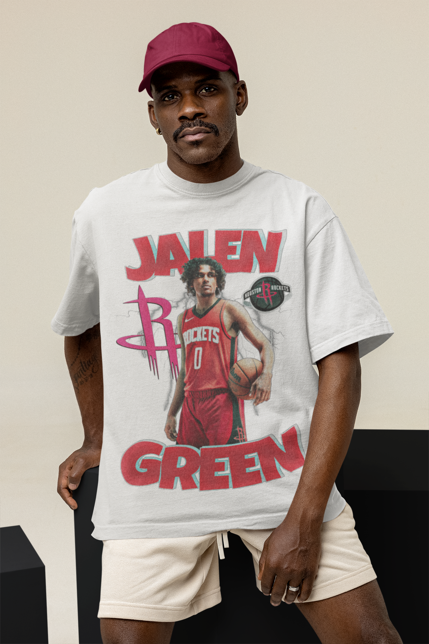 T-Shirt Jalen Green Portrait Houston Rockets Basketball b18